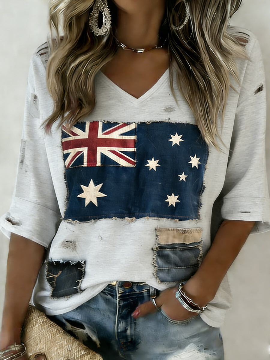 Women's Vintage Australian Holiday Casual Comfortable V-Neck Top