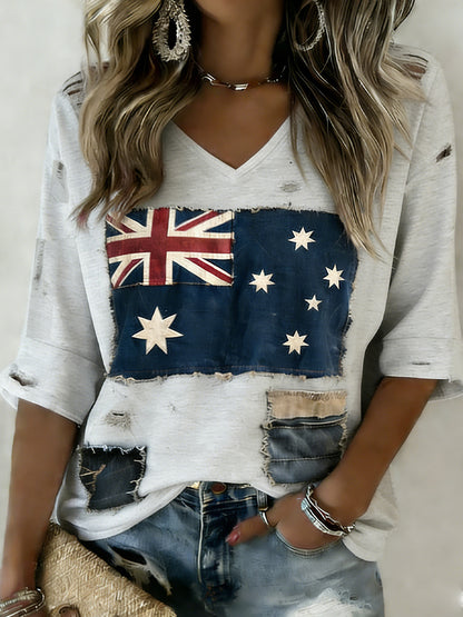 Women's Vintage Australian Holiday Casual Comfortable V-Neck Top