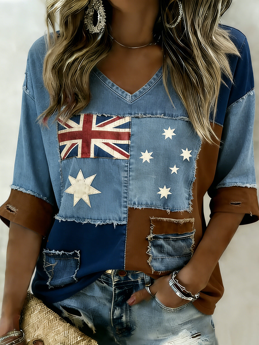 Women's Vintage Australian Holiday Casual Comfortable V-Neck Top