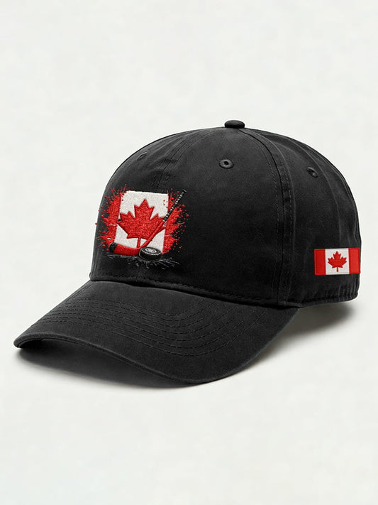 Unisex casual Canadian ice hockey washed cotton cap
