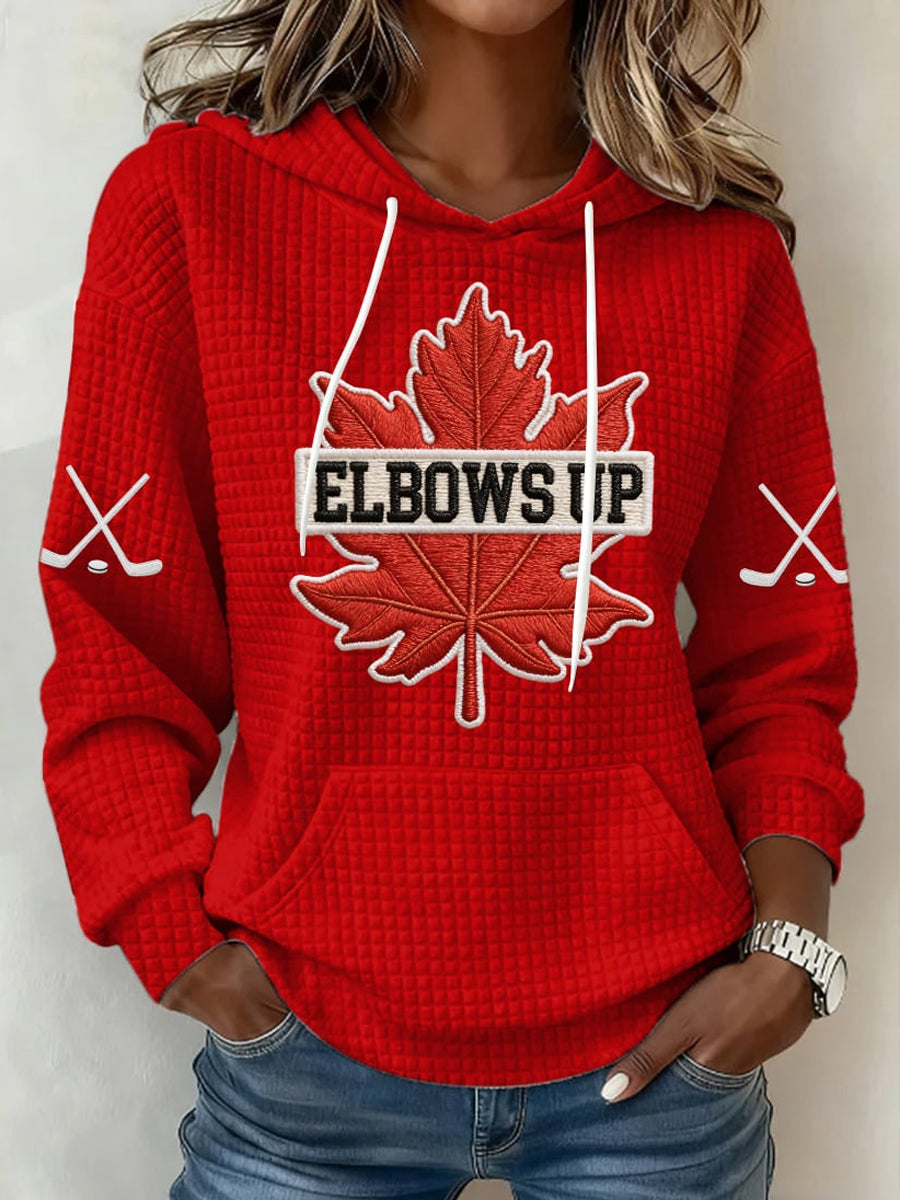 Women's Vintage Elbows Up Canada Hockey Print Casual Sweatshirt