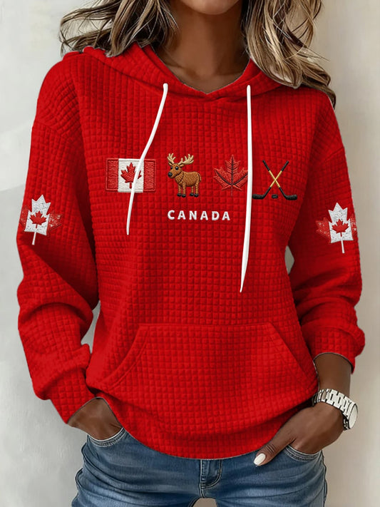 Women's Vintage Canada Hockey Print Casual Sweatshirt