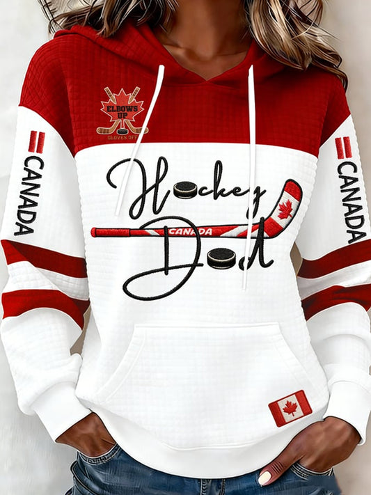 Women's Vintage Canadian Ice Hockey Print Hoodie