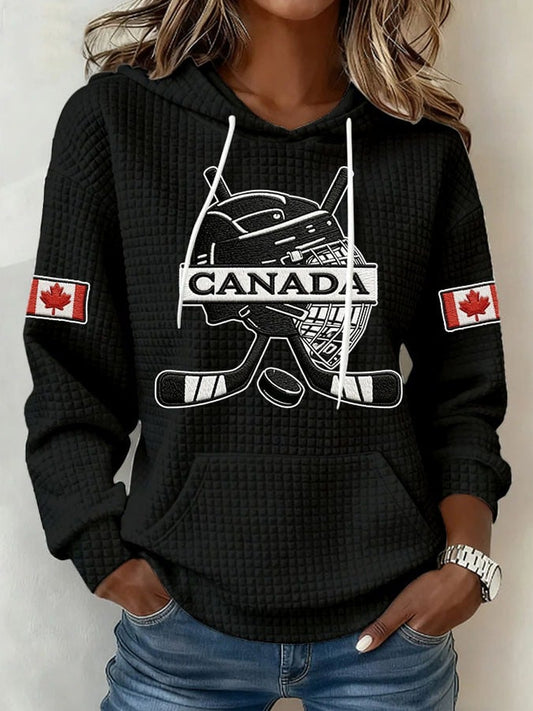 Women's Vintage Canada Hockey Print Hoodie