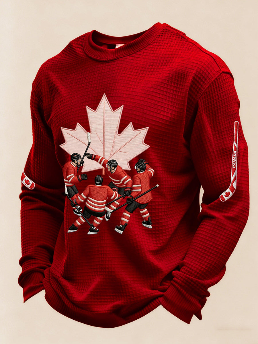 Men's Autumn Winter Canadian Ice Hockey Print Sporty Casual Top