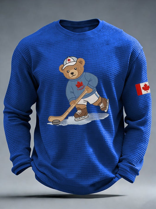 Men's casual Canadian ice hockey waffle-knit T-shirt