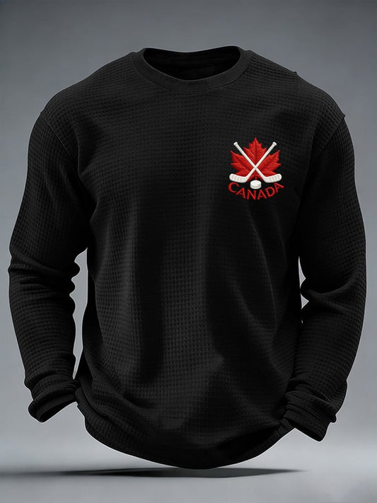 Men's casual Canadian ice hockey waffle-knit T-shirt