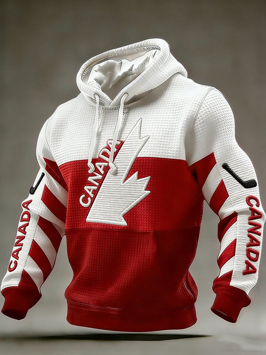 Men's Retro Canadian Hockey Color Block Hoodie