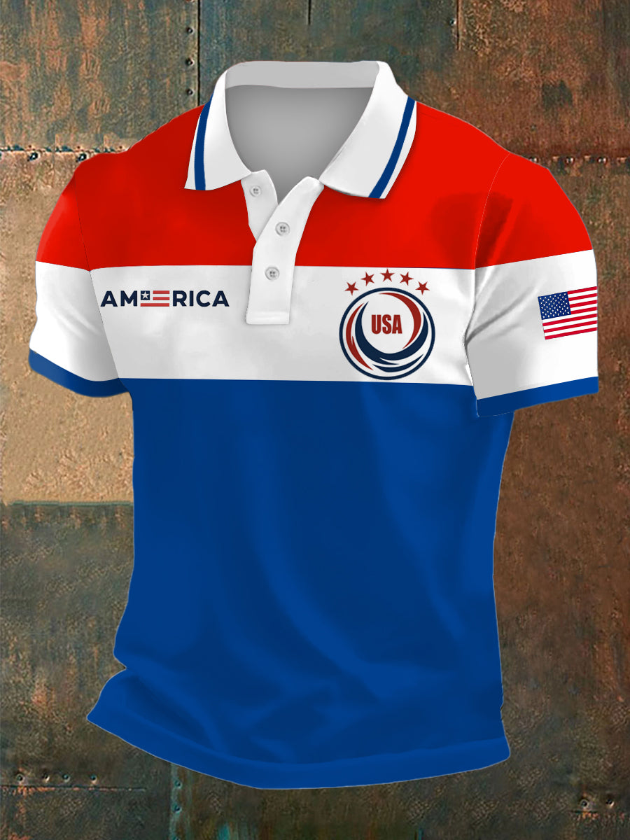 Men's World Cup USA Print Polo Collar Casual Short Sleeved Shirt