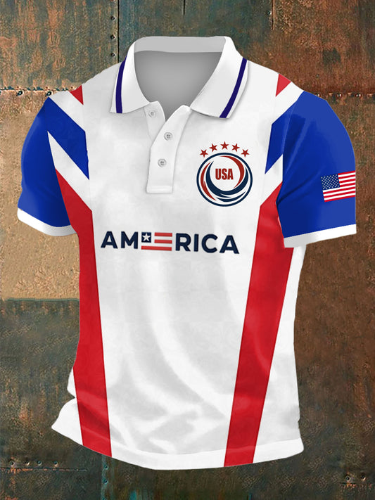 Men's World Cup USA Print Polo Collar Casual Short Sleeved Shirt
