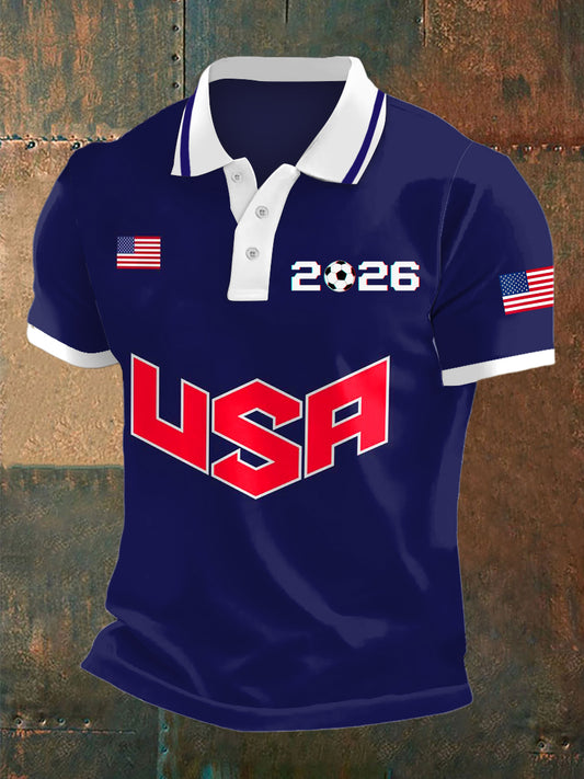 Men's World Cup USA Print Polo Collar Casual Short Sleeved Shirt