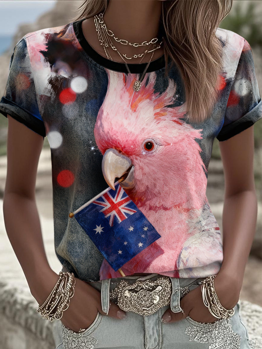 Women's Pink Cockatoo Aussie Proud Printed T-shirt