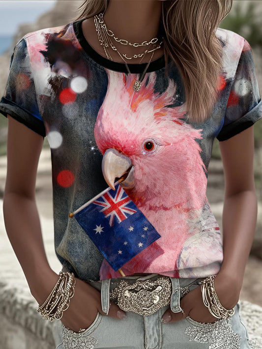 Women's Pink Cockatoo Aussie Proud Printed T-shirt