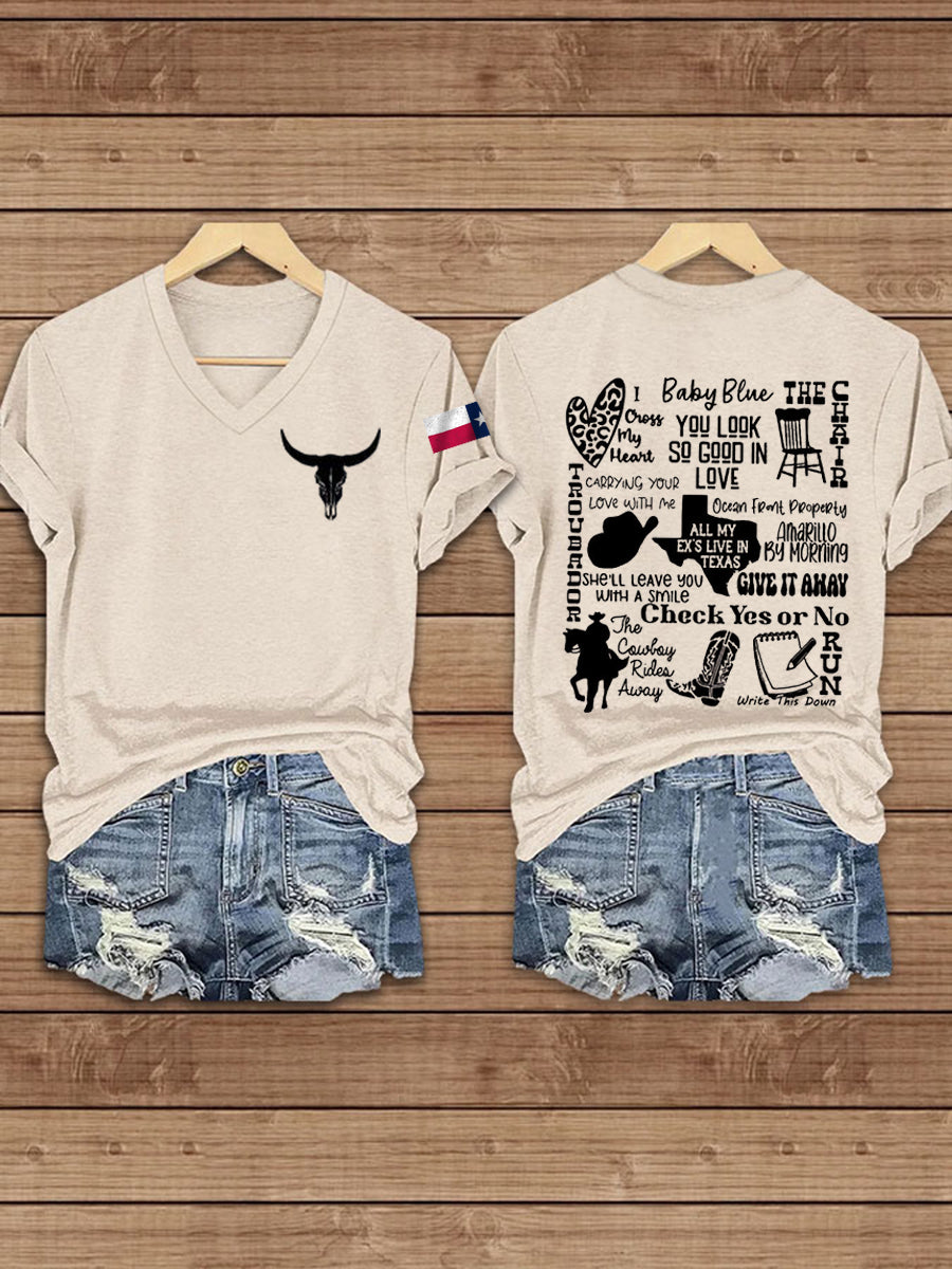Women's Texas Country Music Print short-sleeved T-shirt