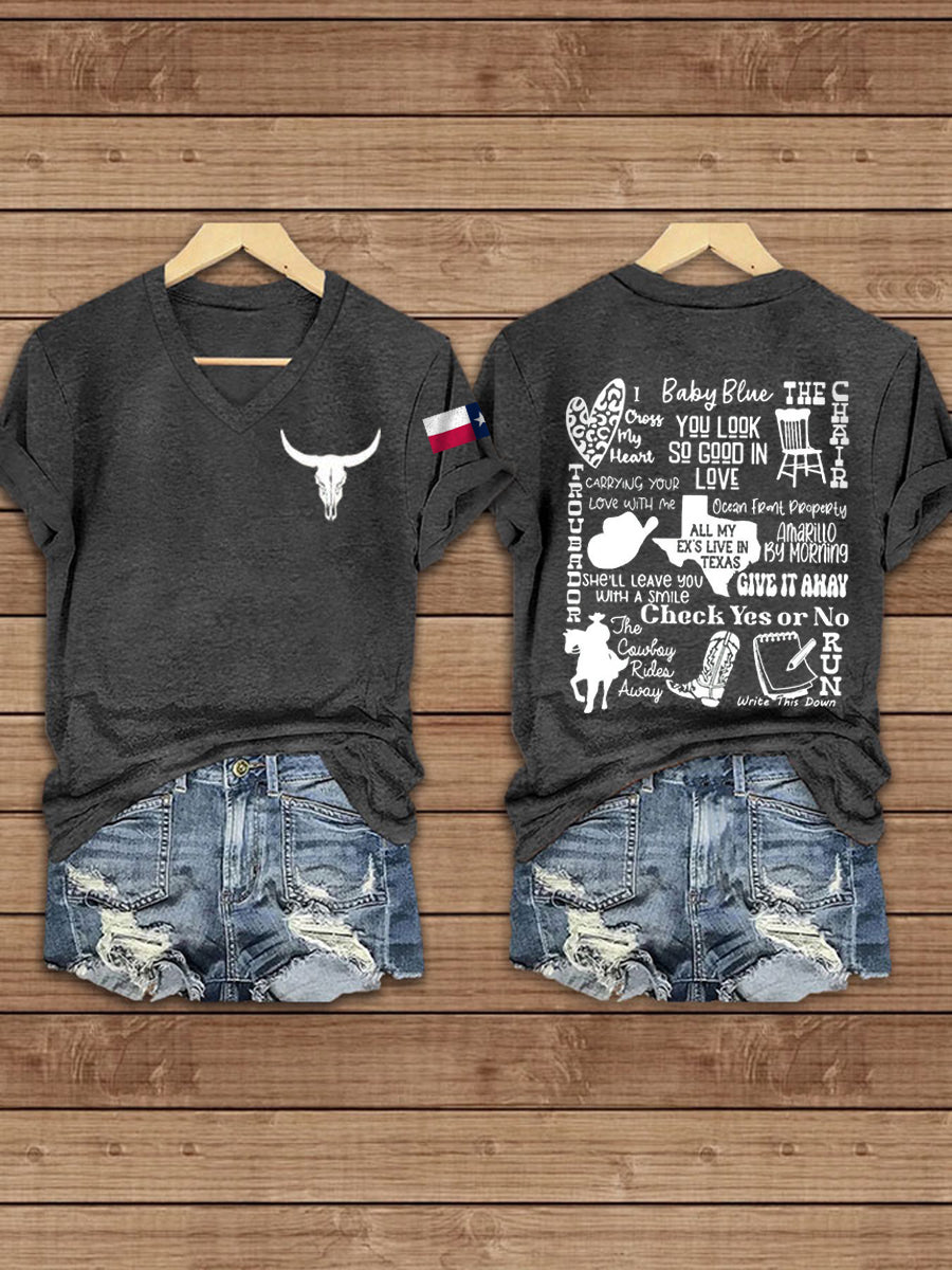 Women's Texas Country Music Print short-sleeved T-shirt