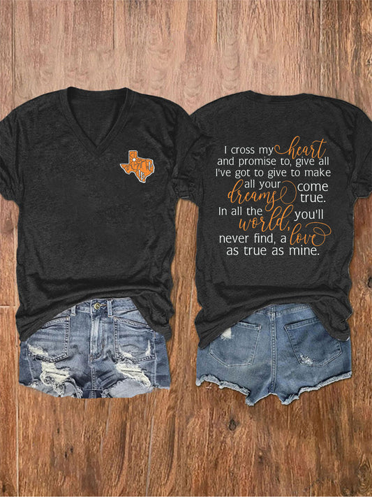 Women's Country Music Printed V-neck T-shirt