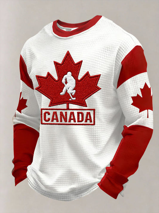 Men's Vintage Canada Hockey Printed Casual Top