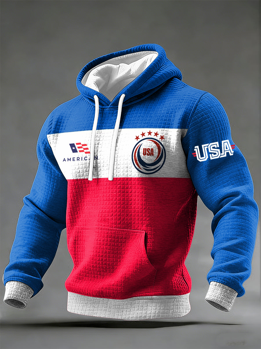 Men's World Cup USA Printed Waffle Long sleeved hooded sweatshirt