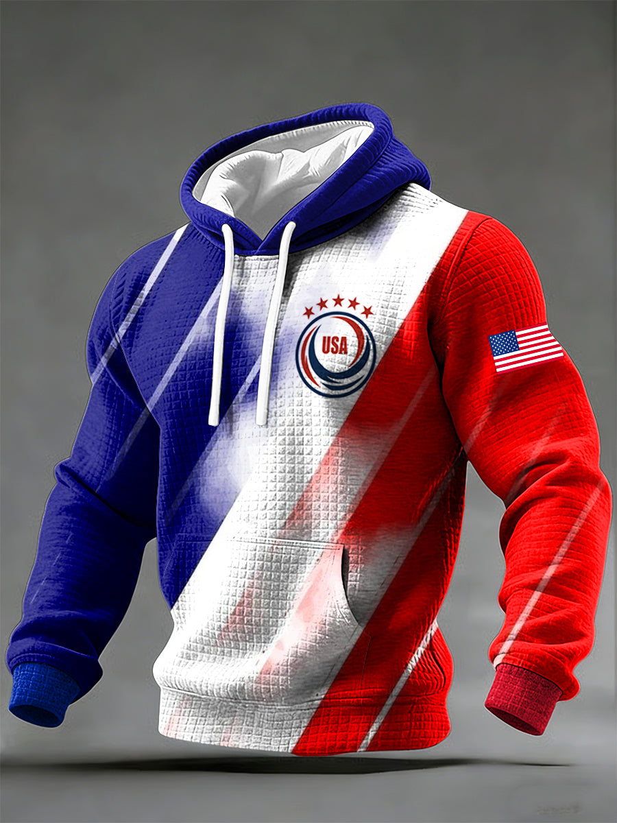 Men's World Cup USA Printed Waffle Long sleeved hooded sweatshirt