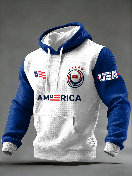Men's World Cup USA Printed Waffle Long sleeved hooded sweatshirt