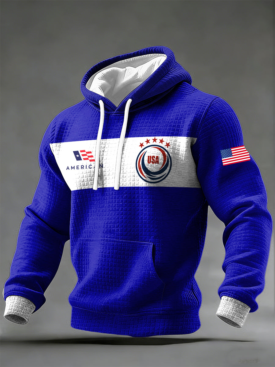 Men's World Cup USA Printed Waffle Long sleeved hooded sweatshirt