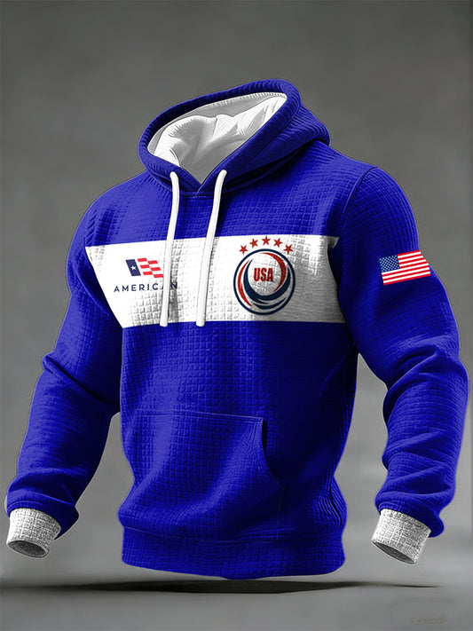 Men's World Cup USA Printed Waffle Long sleeved hooded sweatshirt