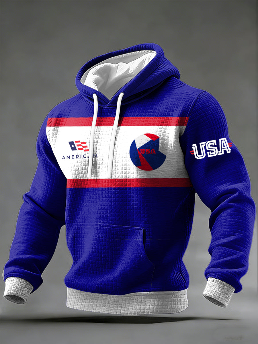 Men's World Cup USA Printed Waffle Long sleeved hooded sweatshirt