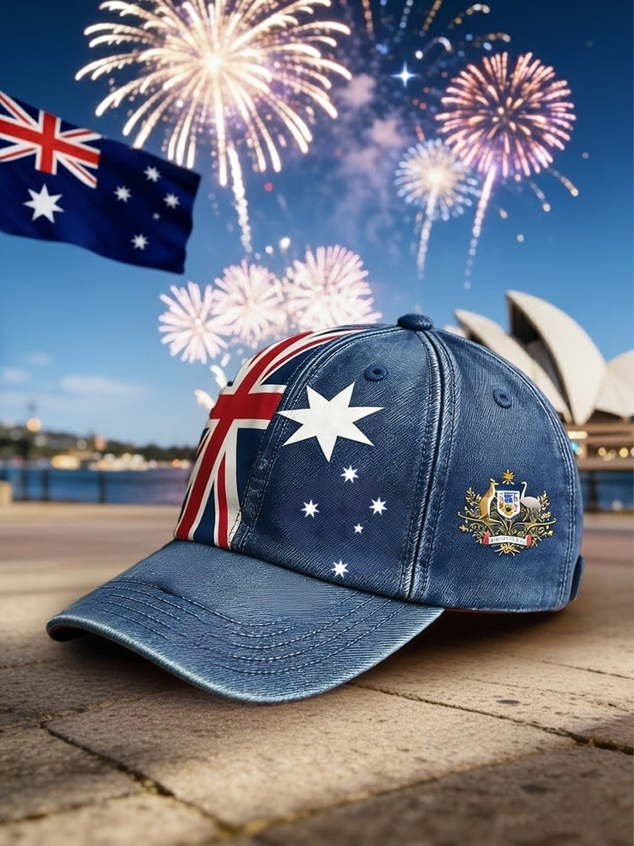 Vintage Happy Australia Day Flag Badge Casual Print Washed Hat
