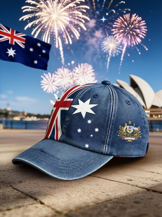 Vintage Happy Australia Day Flag Badge Casual Print Washed Hat