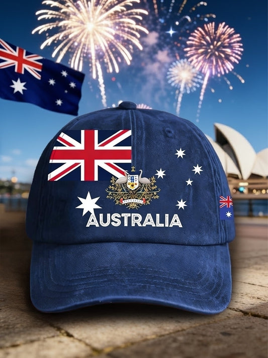 Vintage Happy Australia Day Flag Badge Casual Print Washed Hat