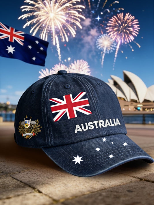 Vintage Happy Australia Day Flag Badge Casual Print Washed Hat