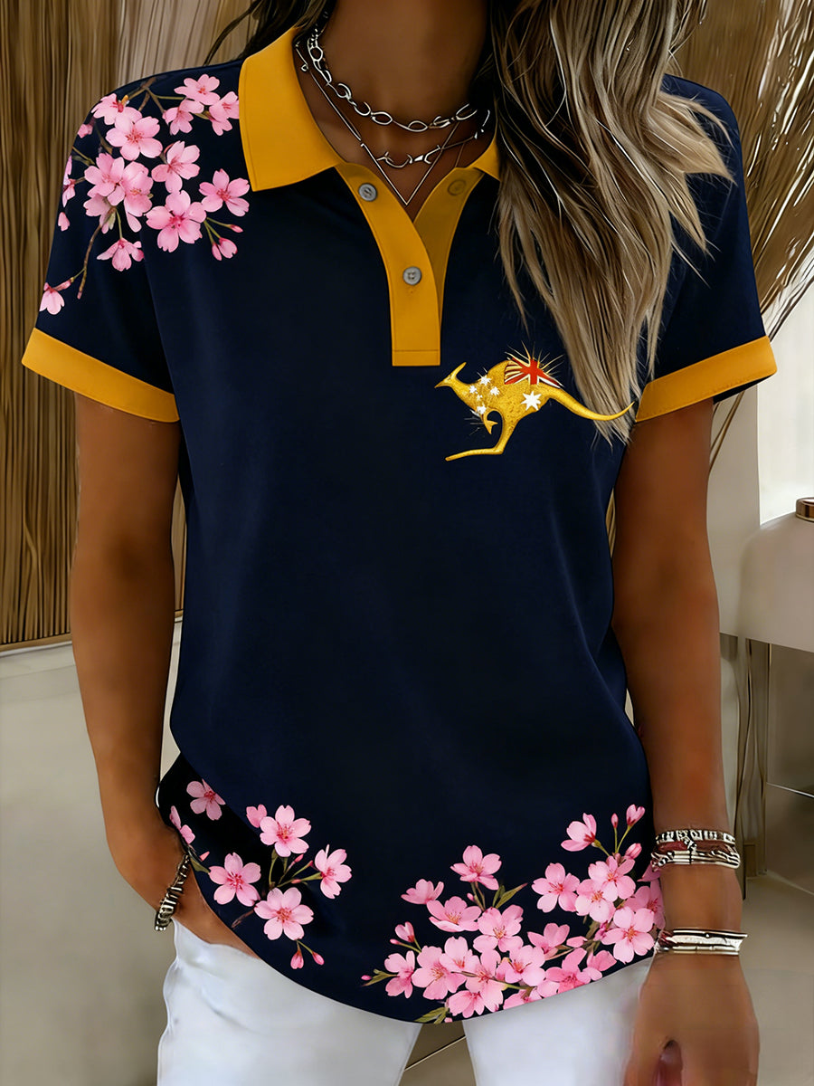 Women's Vintage Happy Australia Day Flag Badge Casual Print Short-Sleeve Polo Shirt