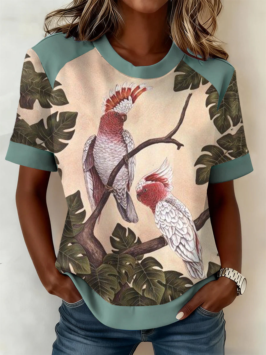Women's  Vintage Aussie Cute Pink Cockatoo Casual Comfortable Short Sleeve T-Shirt