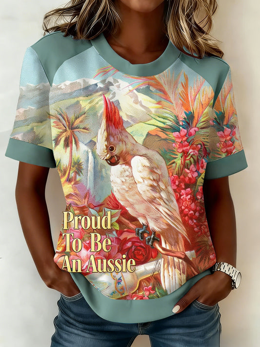 Women's  Vintage Aussie Cute Pink Cockatoo Casual Comfortable Short Sleeve T-Shirt