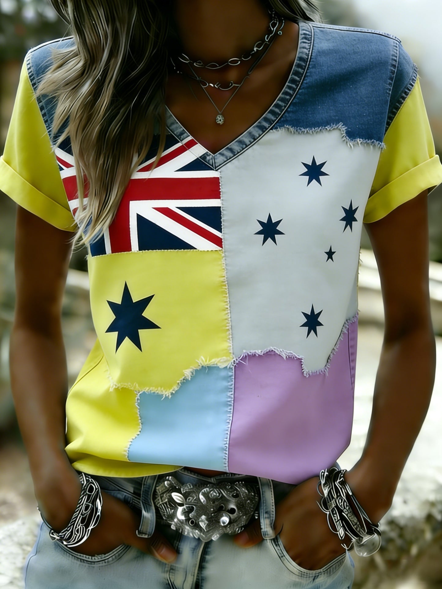 Women's Vintage Australian Holiday Casual V-neck  Short Sleeve T-Shirt