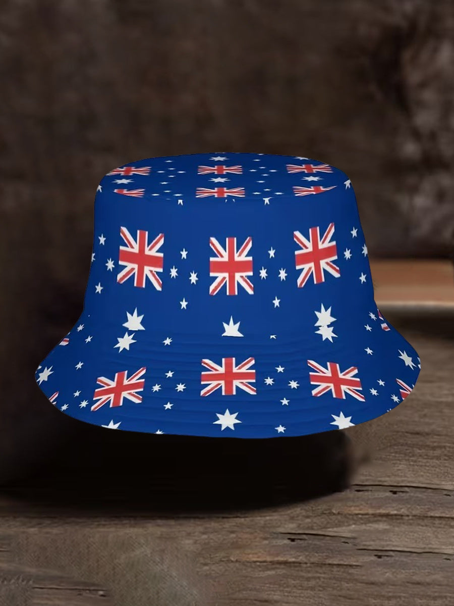 Vintage Australian Flag Badge Print Casual Fisherman's Hat
