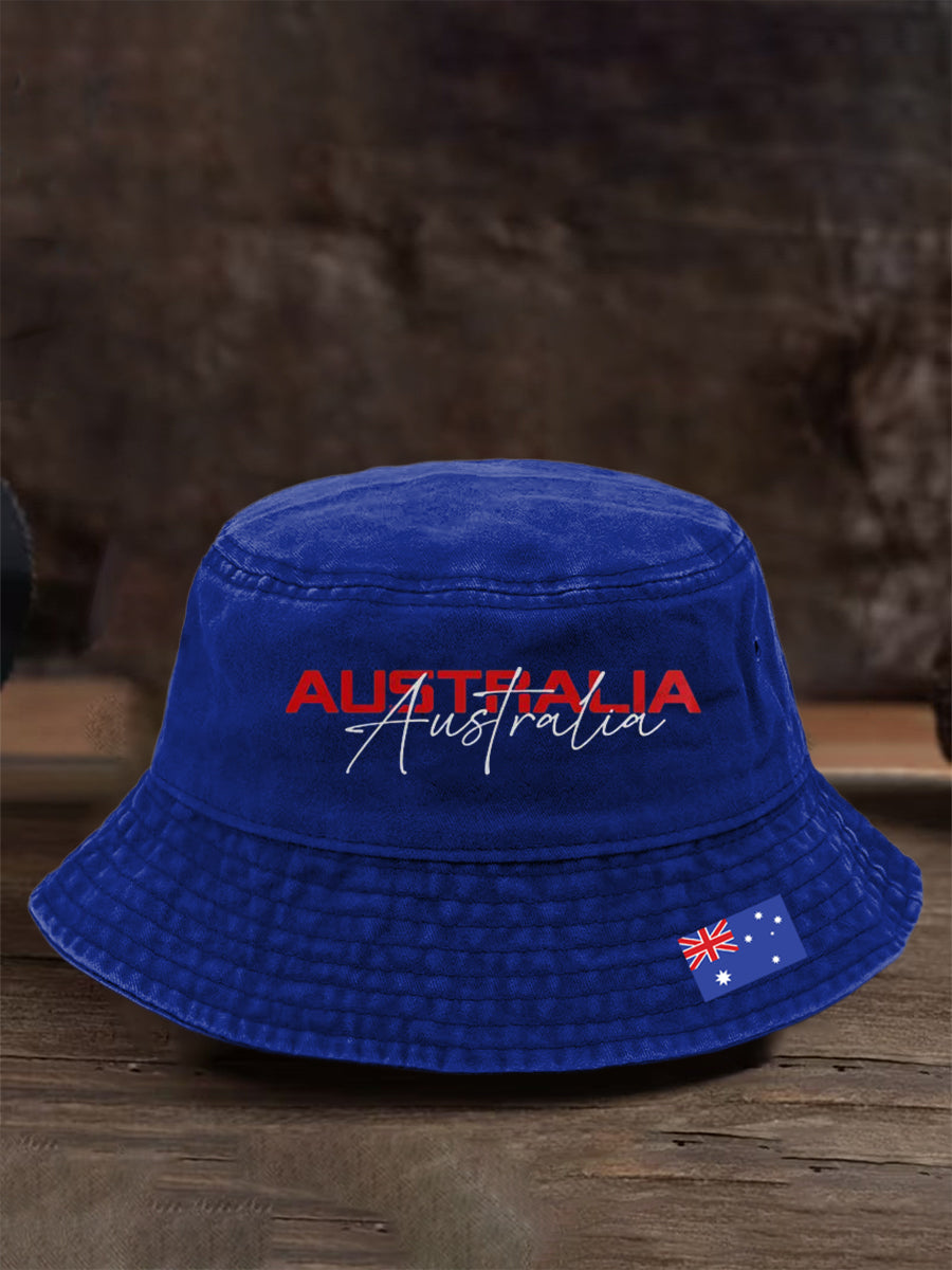 Vintage Australian Flag Badge Casual Print Washed Fisherman's Hat