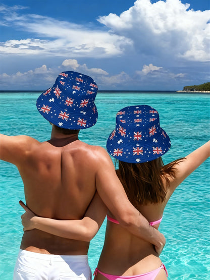 Vintage Australian Flag Badge Print Casual Fisherman's Hat