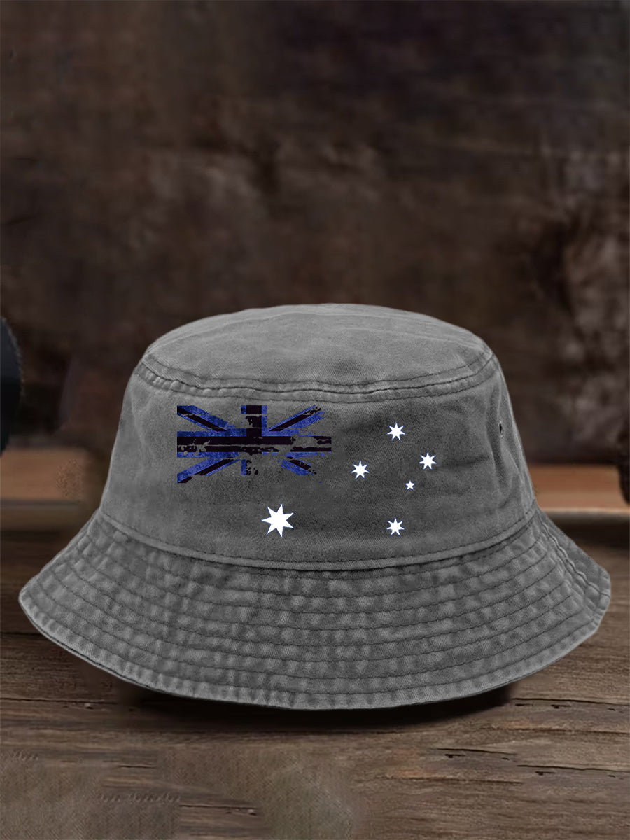 Vintage Australian Flag Badge Casual Print Washed Fisherman's Hat