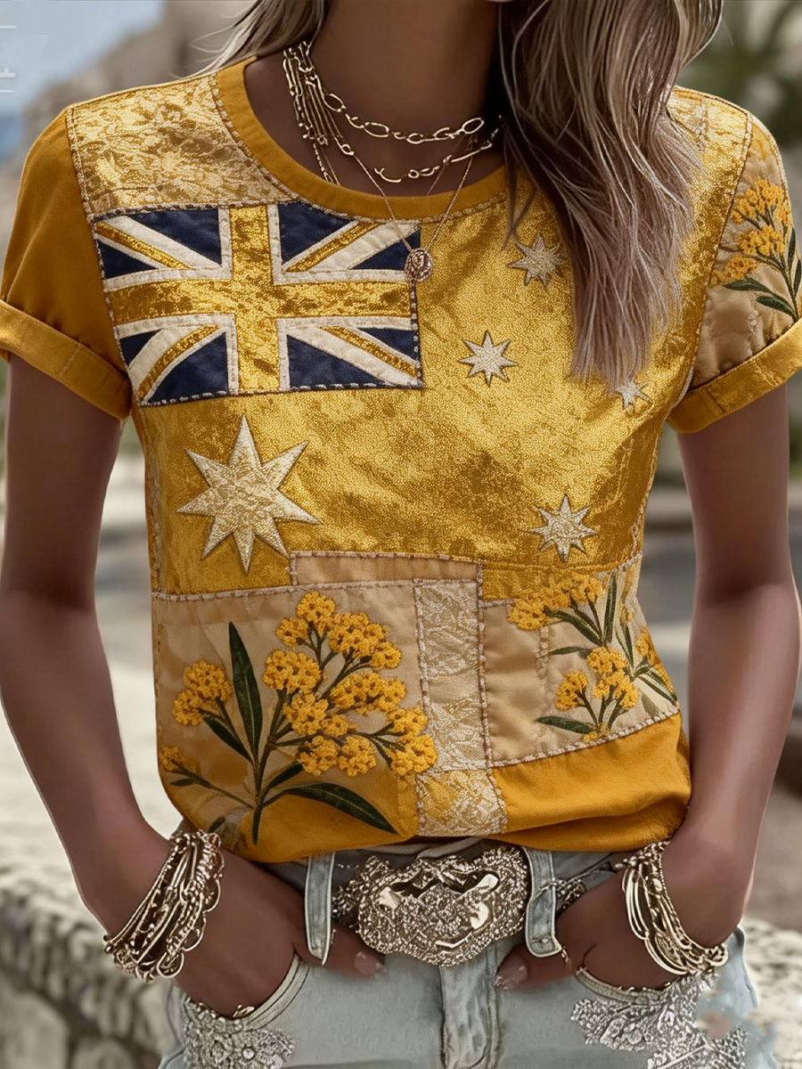 Women's Australian Acacia Patchwork Printed short-sleeved T-shirt