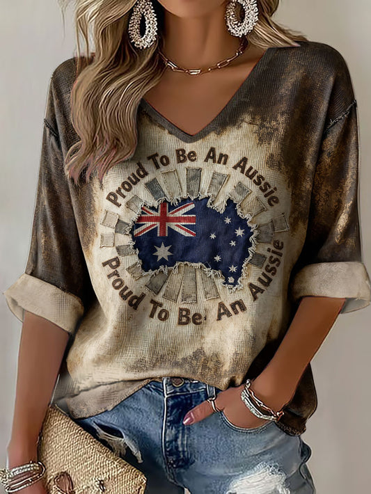 Women's Proud To Be An Aussie Printed Waffle T-shirt