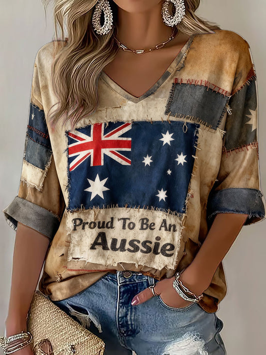 Women's Proud To Be An Aussie Printed Waffle T-shirt
