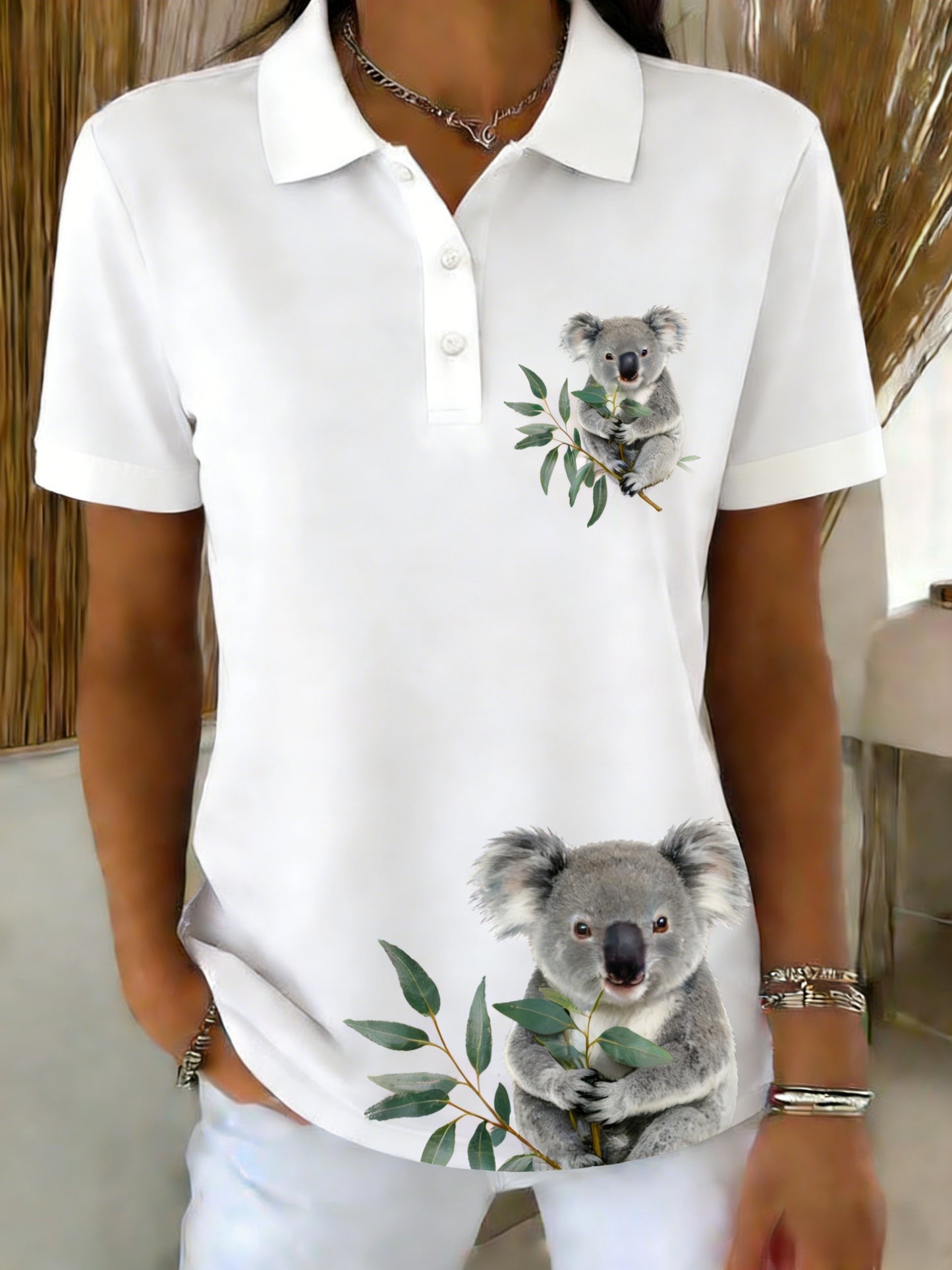 Women's  Vintage Australian Flag Koala Art Printed Casual Cotton Short Sleeve Polo Shirt