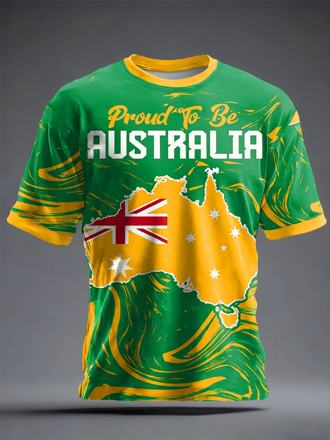 Men's Aussie Proud Australia Flag Art Printed T-shirt