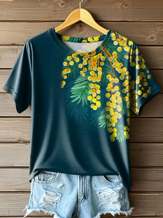 Women's AU Badge Golden Wattle Art Printed T-shirt