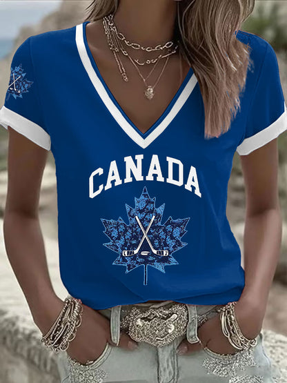 Women's Canada Hockey Print Casual T-Shirt