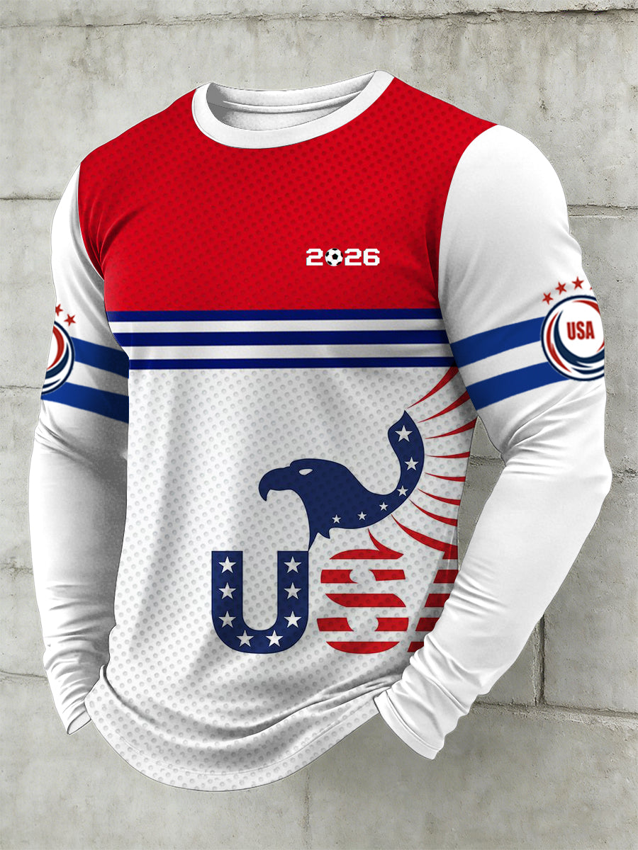 Men's World Cup USA Printed Long Sleeved Round Neck T-shirt