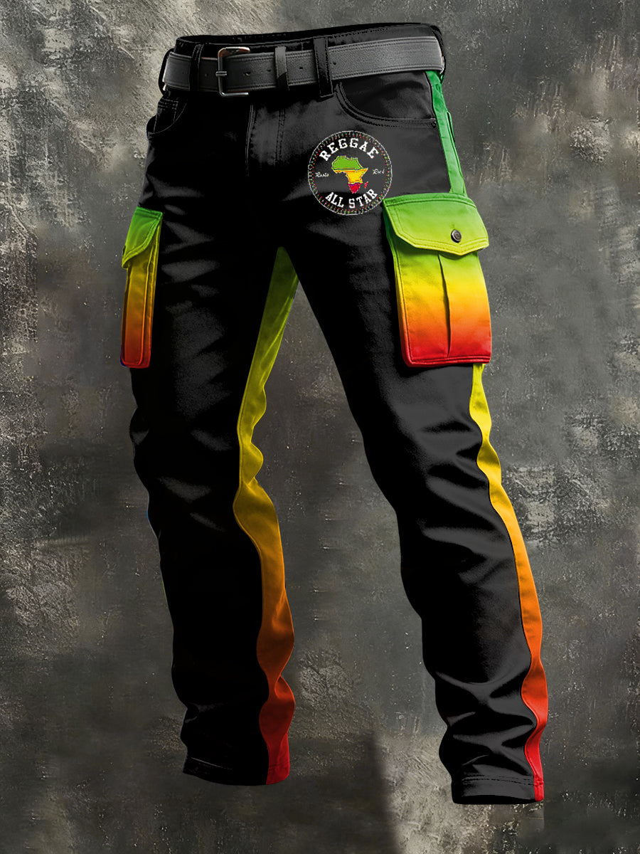 Men's Reggae Print Retro Art Casual Workwear Trousers