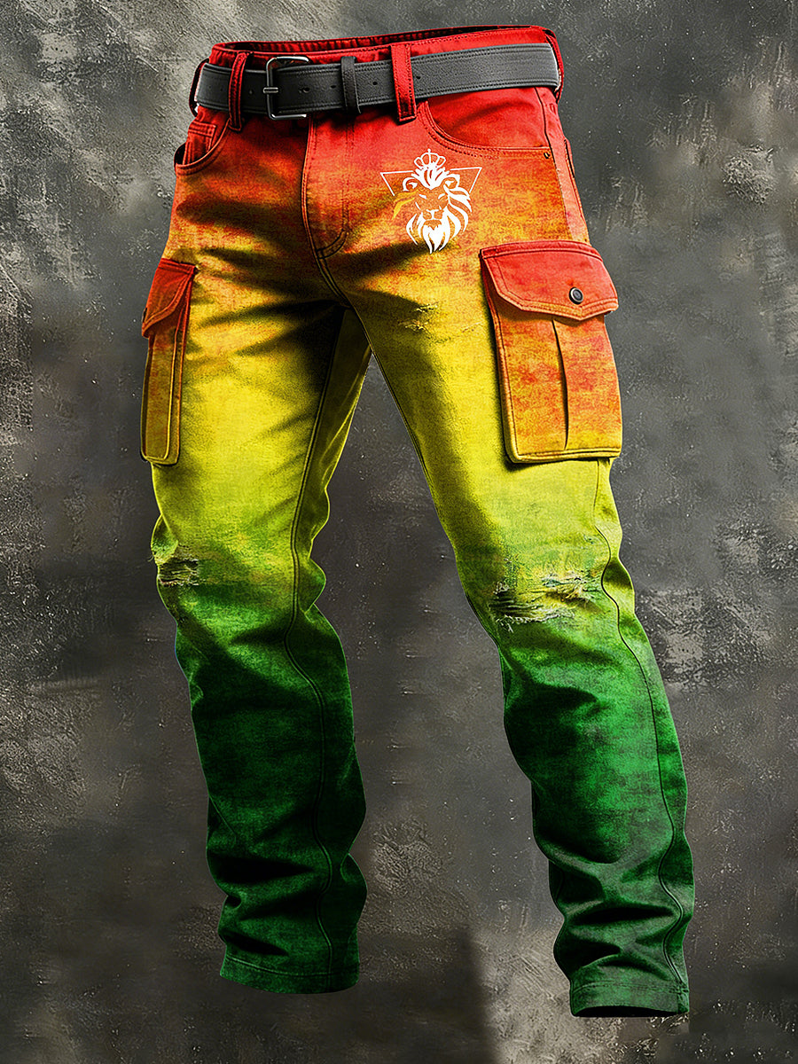 Men's Reggae Print Retro Art Casual Workwear Trousers