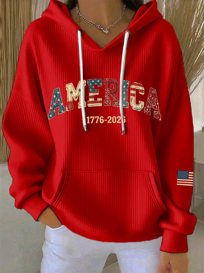 Women's America 1776-2026 Patchwork Pattern Hoodie